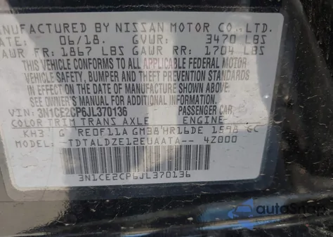 2018 Nissan Versa Note Sv из США, поврежденный, VIN 3N1CE2CP6JL370136